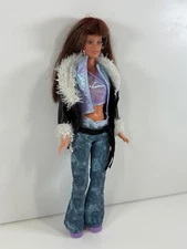 Barbie Redhead Fashion Fever Redressed in Fluorescent Crop Top Fur Leather Coat