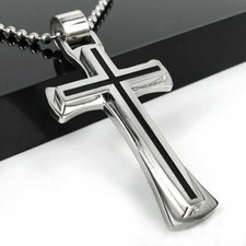 USA Gift Unisex's Mens Black Silver Stainless Steel Cross Pendant Necklace Chain