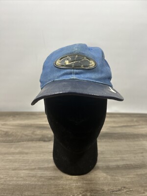 Vintage 90s Nike Hat Strap Back Leather BRIM Denim Blue WHITE