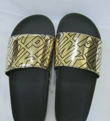 Victoriaâs Secret PINK GOLD LOGO HOLOGRAPHIC Slides, LARGE NEW 9/10 | eBay