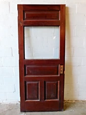 1800's Antique ENTRY DOOR Original Glass VICTORIAN Style Raised Panel Fir ORNATE