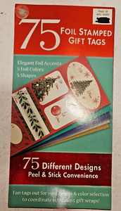 75 Foil Stamped Gift Tags/ Christmas Time Fun!! Five Foil Colors/ Five Shapes