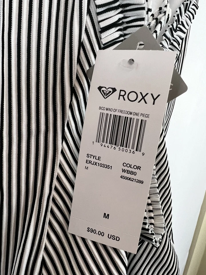 Traje de baño de una pieza a rayas blancas y negras para mujer Roxy Talla M Foto 3 de 3
