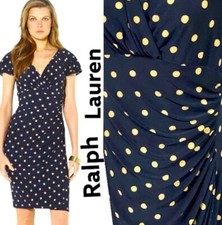 Ralph Lauren dress blue ivory sheath fashion polka dots midi dress Women’s Sz 8