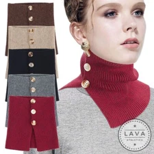 Womens Buttons Knit Turtleneck Collar Warmer Cover Scarf Faux Fake Collar LAVA