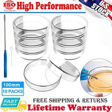 100mm Glass Petri Dishes w/ Lids  Autoclavable Lab Petri Plates Inoculation Loop