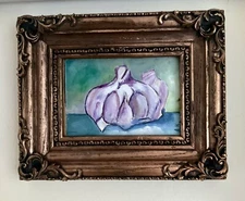 Original Oil Painting Spices Vegetable Small Miniature Tiny Framed Handmade Art