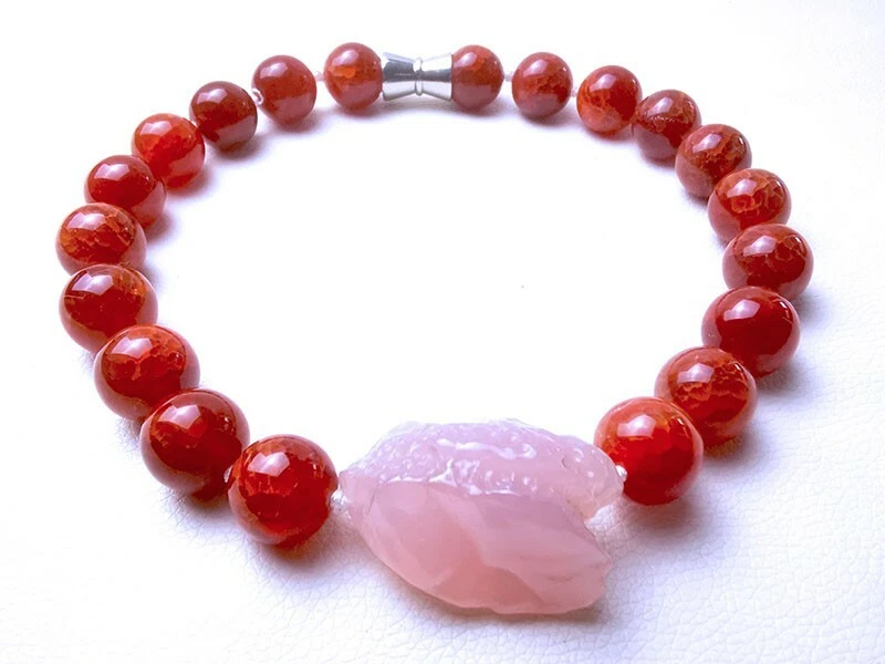 Collar redondo de 18 mm de cornalina ágata barqoue cuarzo rosa declaración solo uno Foto 2 de 4