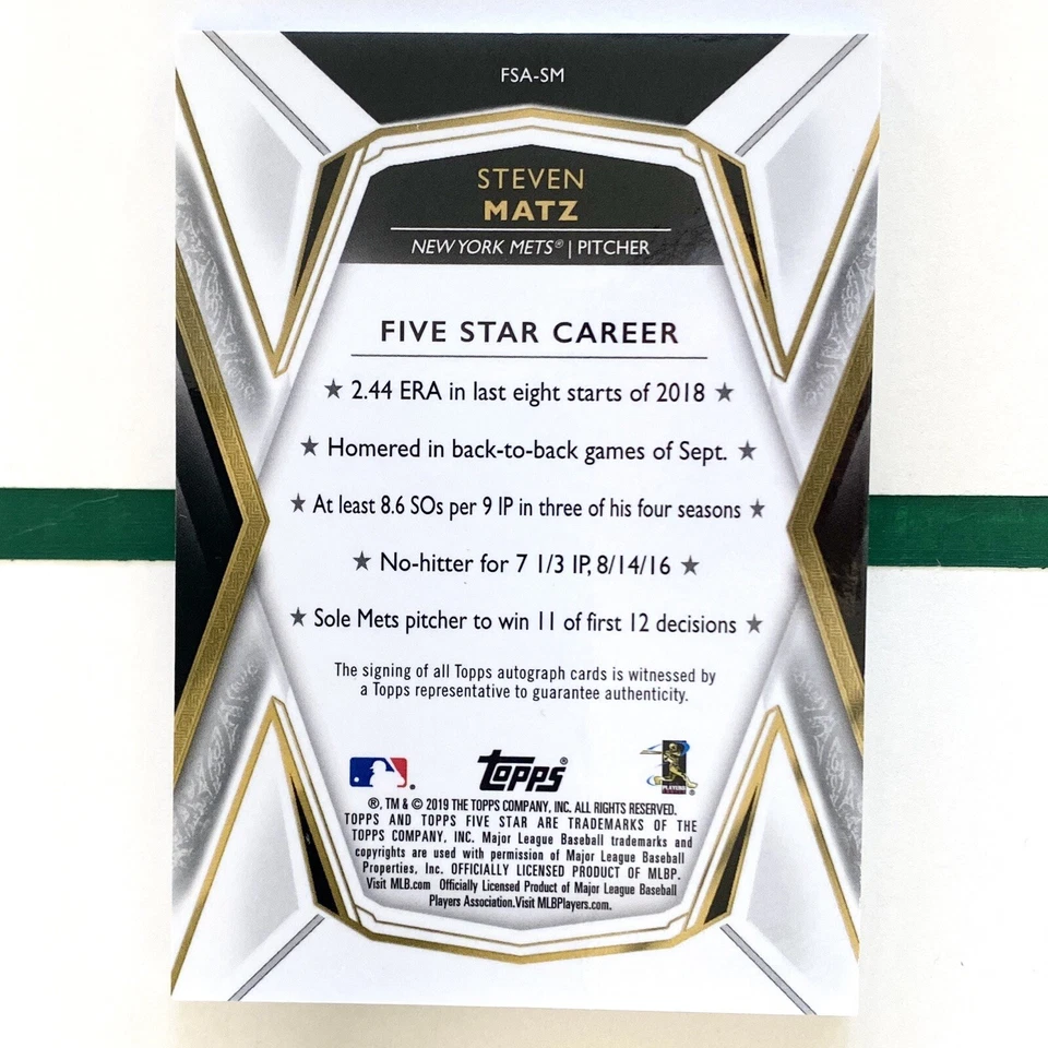 Steven Matz Auto On Card Blue Ink 2019 Topps Five Star New York Mets - Image 3 of 4