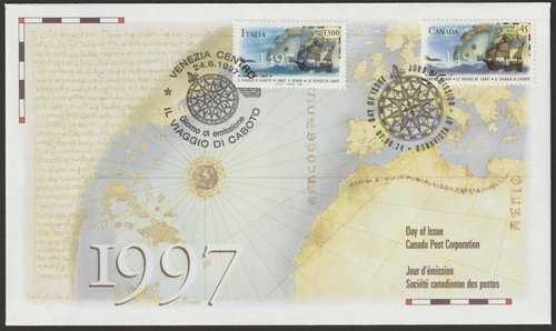 Canada #1649, John Cabot, Ship, Joint with Italy First Day Cover, FDC 1997
