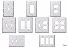Diamond Plate Aluminum Wall Switch Plate Outlet Cover Toggle Rocker GFI Garage