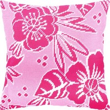 Needlepoint/Tapestry vintage throw pillow cover "FLOWERS OF PINK" embroidery kit