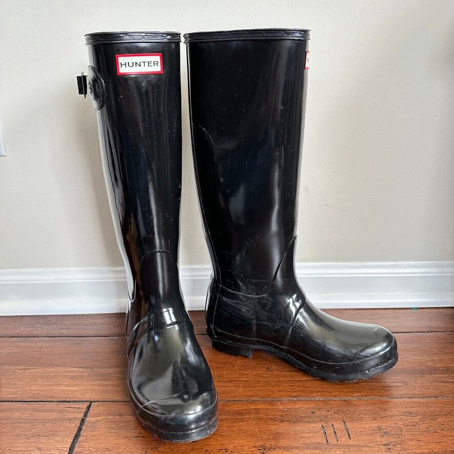 Hunter Original Tall Gloss Black Rain Boots for Women Unisex Knee High Gorpcore Style