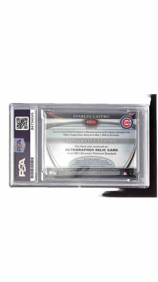 2011 Starlin Castro Bowman Platinum Jersey Relic Auto Blue /99 Rc PSA AUTO COA - Image 2 of 2