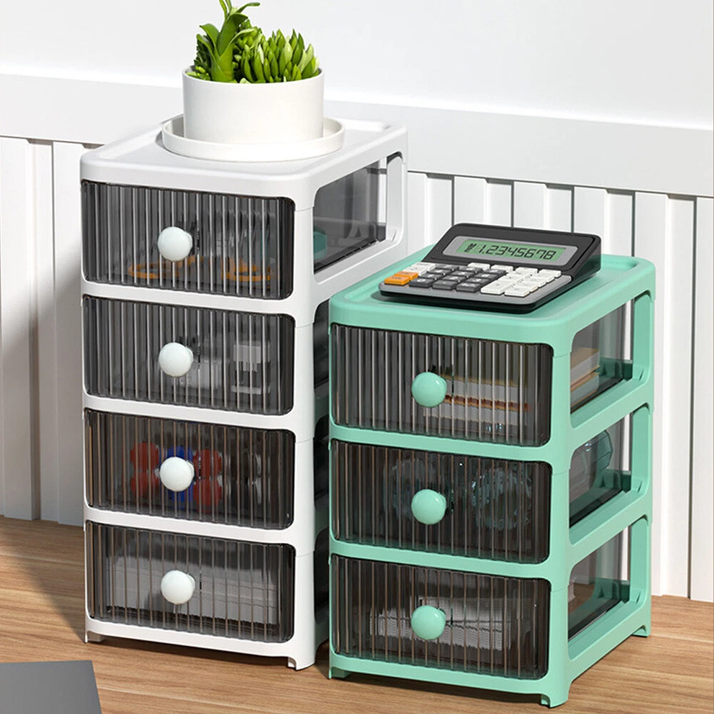 2 3 4 Tier Plastic Storage Drawers Boxes Desktop Tower Unit Stationery Cabinet