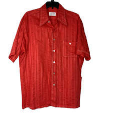 Vtg Mcgregor Mens Shirt Red Seersucker Pointed Collar Short Sleeve Pocket 60/70s
