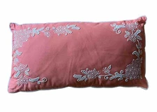 Dena Home Throw Pillow Coral White Embroidery 11” X 22” Decorative Bed Couch