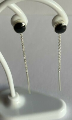 Ohrringe  aus 925 Silber  - Ketten Ohrringe zum Durchzieher mit Onyx