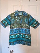 1960  s Blue Tiki Print Cotton Two Piece Cabana Set like Sandwich Isles with Kona