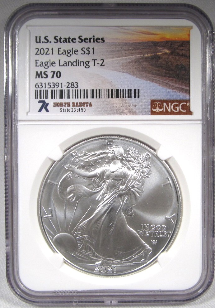 2021 T-II Silver Eagle U.S. State Series North Dakota NGC MS70 AP876