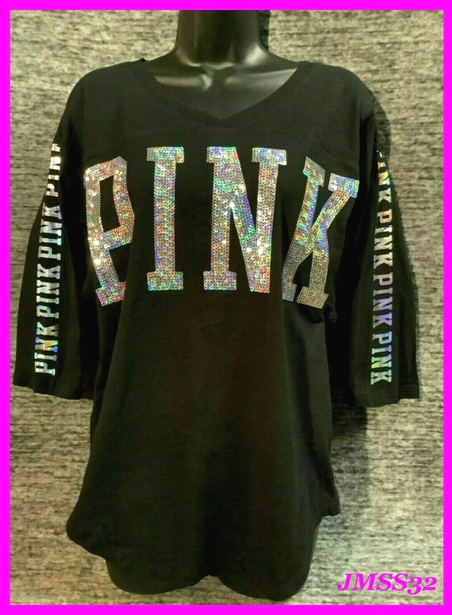 Victoria's Secret Pink Bling Iridescent Boyfriend Jersey Tee Shirt