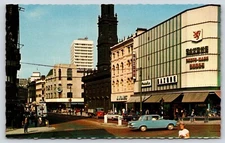 Vintage Postcard Leeds England Boar Lane Saxone Sign