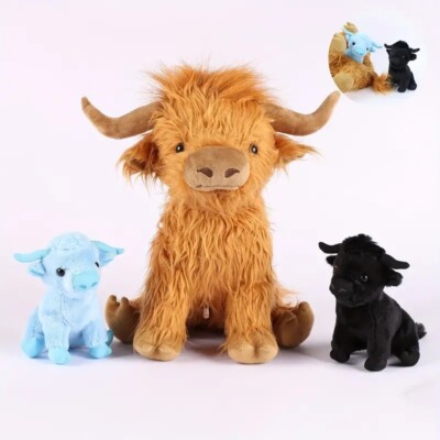 11.8in Mommy Stuffed Highland Cow with 2 Baby Highland Cow Stuffed Animals