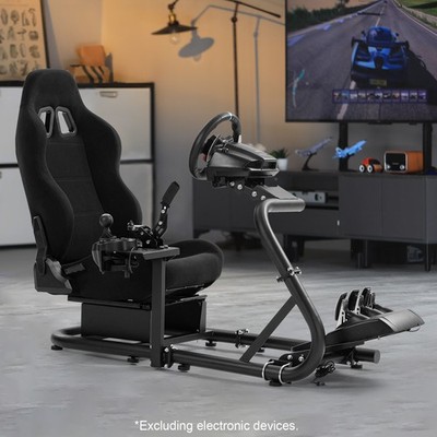 Marada Racing Simulator Cockpit Semi Open With Black Seat Fits For Logitech G920