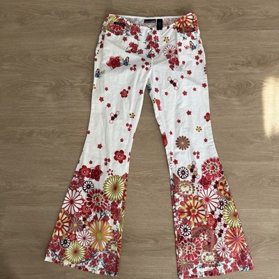 Y2K Low Waisted Flare Floral Printed Jeans Dknyjeans Size 9 100% Cotton Funky