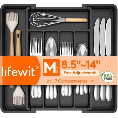 Lifewit Expandable Silverware Organizer, Plastic Utensil Tray for Kitchen Dra...