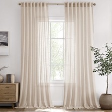 Beige Extra Long Curtains 108 inches Long 2 Panels for Living Room Neutral Fa...