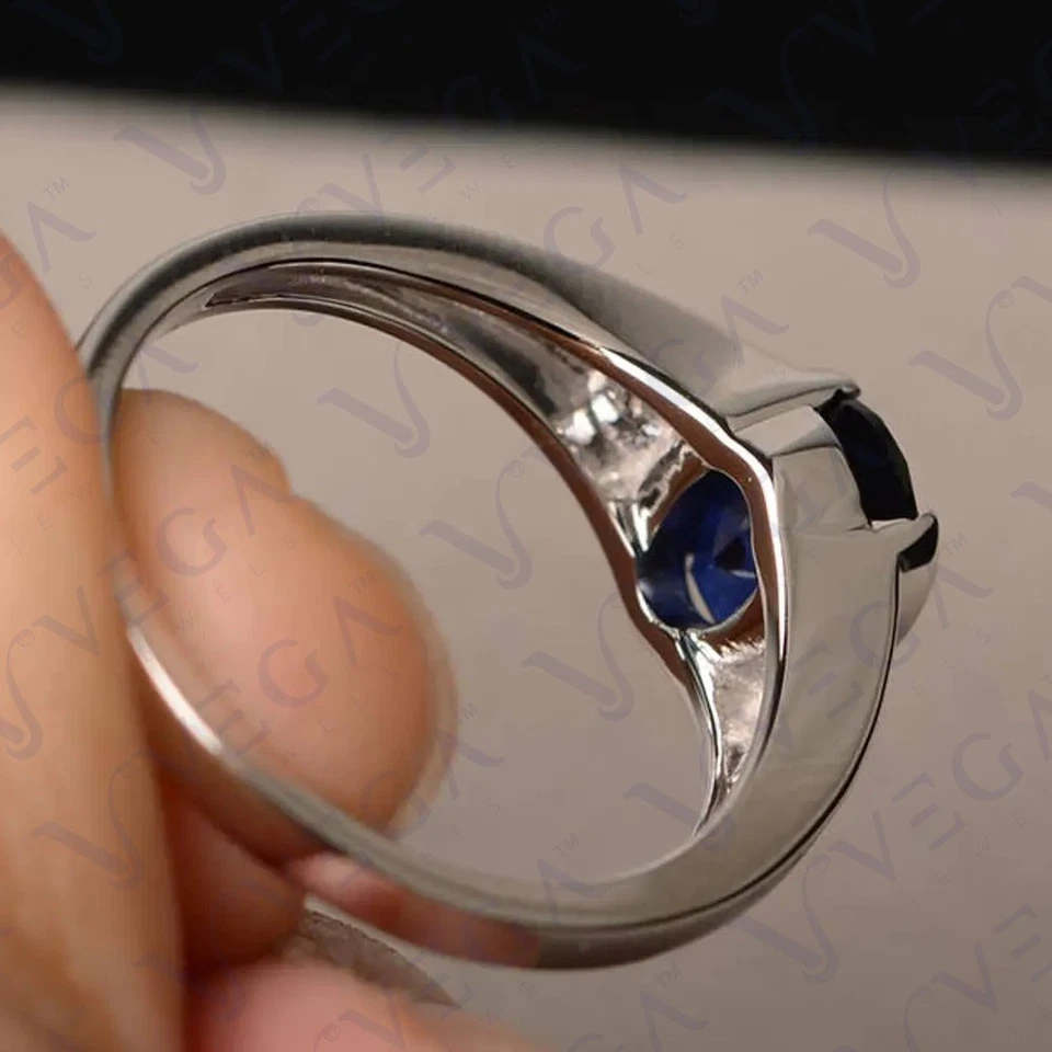 3.20Crt Oval Cut Natural Sapphire Diamond Three Stone Ring 950PT Platinum Plated - Image 3 of 4