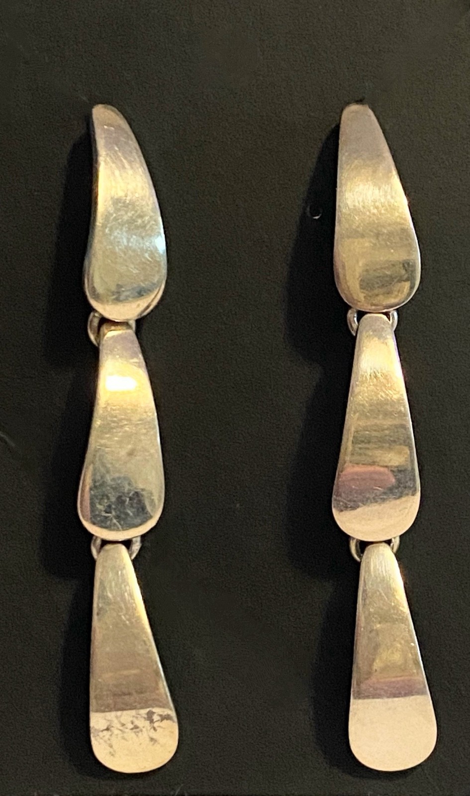 Long Sterling Silver 925 Triple Teardrop Articulated Dangle Pierced Earrings