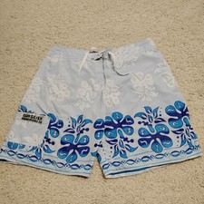 Vintage Quiksilver Board Shorts Mens 38 Blue Unlined Swim Trunks Y2K Floral Tiki