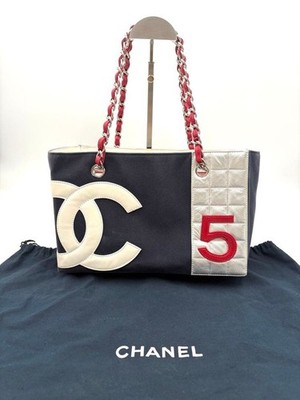 CHANELノベルティバック Auth CHANEL CC Chocolate Bar No.5 Chain Tote Shoulder Bag DENIM