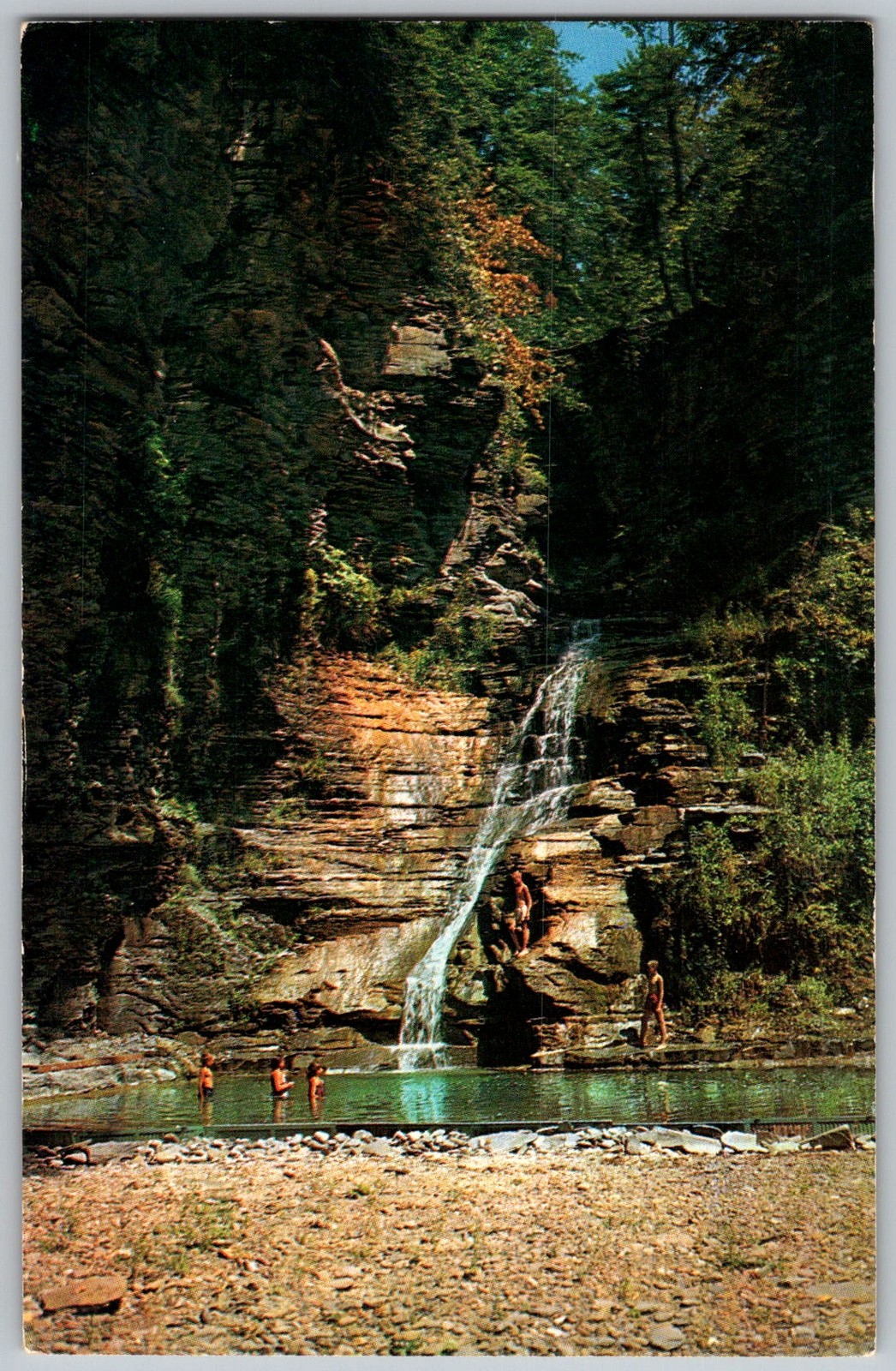 Vtg Postcard Glenelridge Waterfall Seneca Lake Watkins Glen, NY 1950s