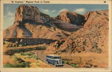 El Paso, Texas TX "El Capitan, " Highest Peak Tichnor Linen Vintage Postcard