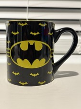 Batman Ceramic Coffee Mug 20 oz Ounce Black with Mini Yellow Bats DC Comics