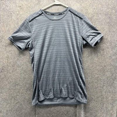 Nike Running Shirt Mens Medium Gray Dri-Fit Stripe Athletic Training Top
