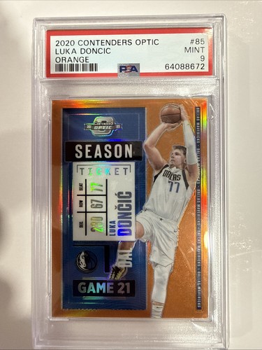 2020-21 Contenders Optic Season Ticket Orange Luka Doncic Mavericks 38/49 PSA 9