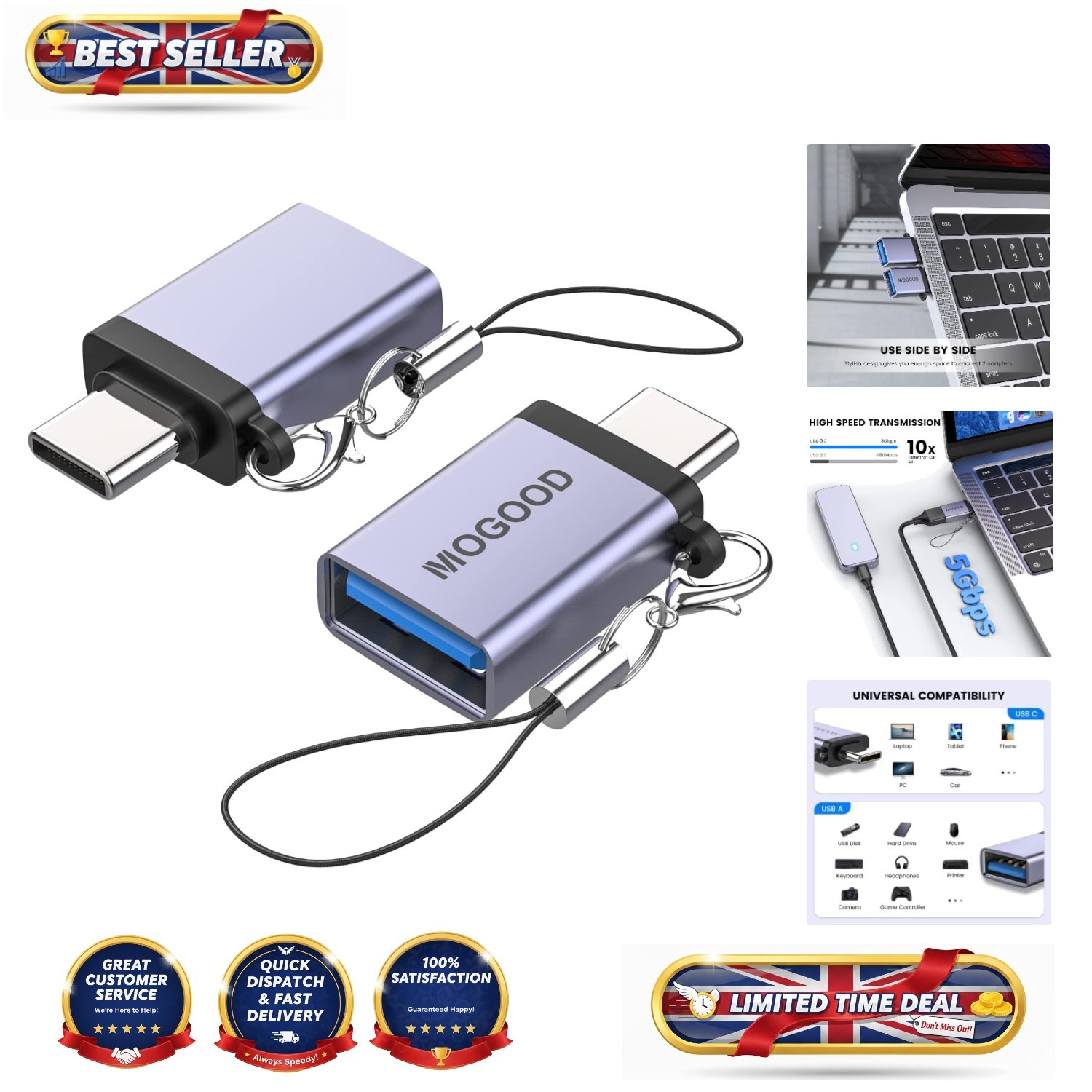 USB C Adapter 2 Pack - Metallic OTG Converter, Compatible with Multiple Devices