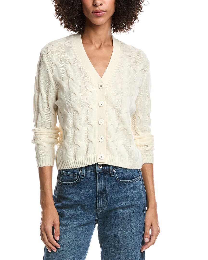 Forte Cashmere Wool & Cashmere-Blend Cable V-Neck Cardigan Women's White Xl