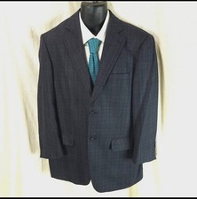 Pendleton Men's Size 42R Navy Blue Plaid Herringbone Wool 2 Button Sport Coat