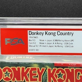 Donkey Kong Country Nintendo SNES PSA Graded 9.2 CIB Plus 1994 First Print 
