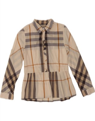 BURBERRY Mädchen Rüschen vorne Pullover Shirt Bluse 9-10 Jahre beige kariert DG10