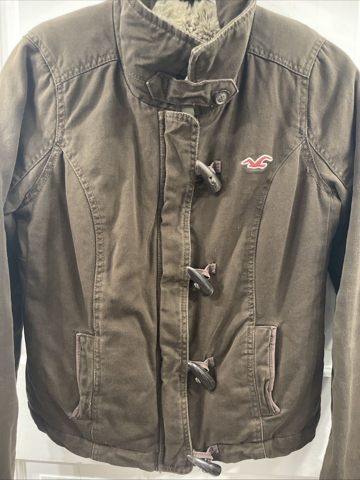 Vtg Y2K Rare Hollister Jacket Womens Green Sherpa Lined Utility Workman Coat S