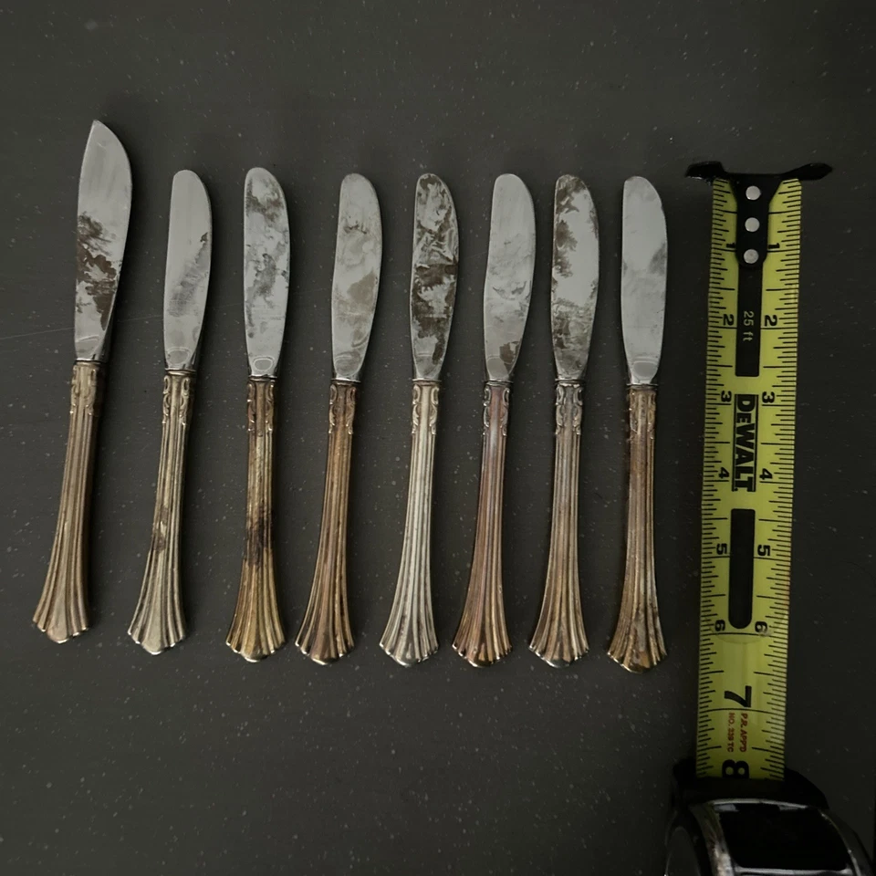 8 REED & BARTON Mirrorstele серебро ручки ужин масло ножи лот - Изображение 2 из 4