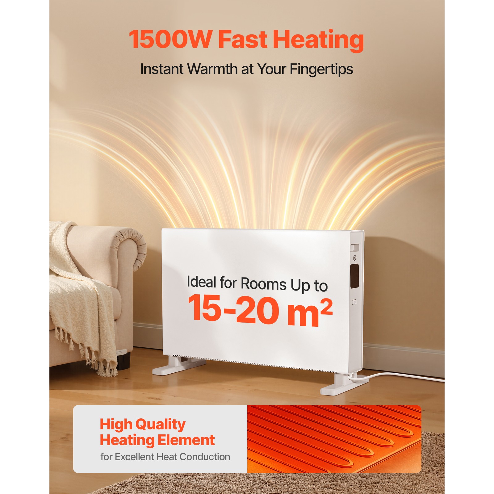 Uimoso 1500W Electric Convection Heater with Remote and Touch Controls