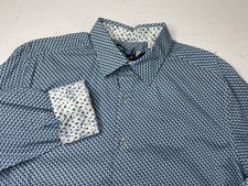 Robert Graham Mens XL Blue Geometric Long Sleeve Flip Cuff Shirt Paisley Buttons