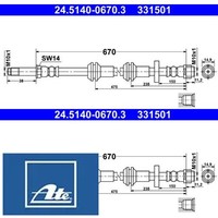 2X Bremsschlauch ATE 24.5140-0670.3 2 BremsschläUche Rechts Links Vorne
